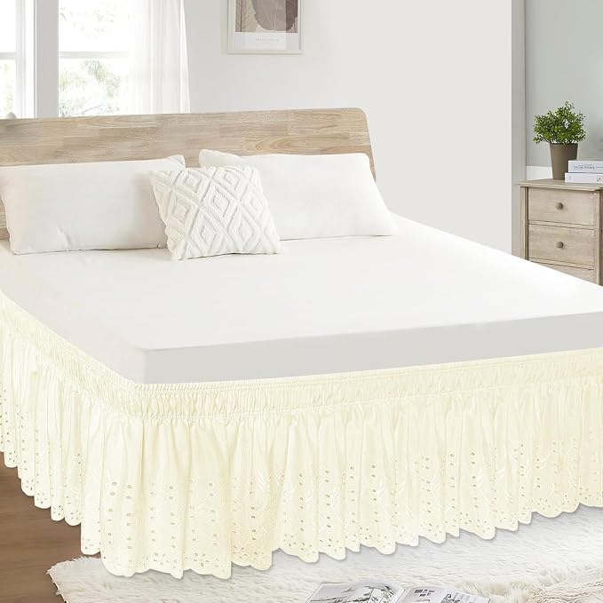 King Bed Skirt, Wrap-Around Elastic Ruffled Eyelet Bed Skirt King Size Dust - Image 5