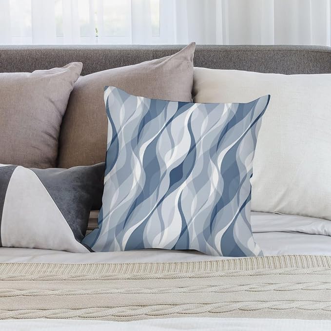 Light Blue Throw Pillow Covers Modern Abstract Blue and Grey Striped Decorations - Image 4