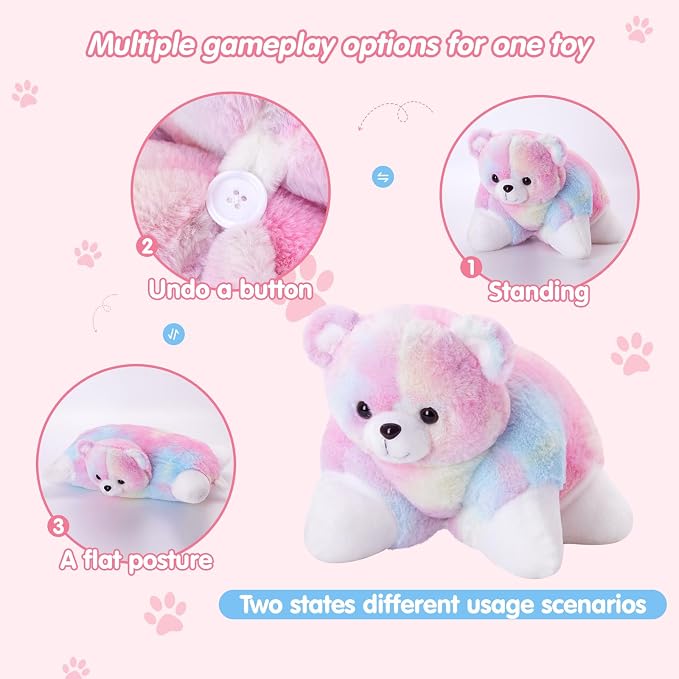 Glow Guards 15" Rainbow Teddy Bear Plush Pillow, Cute Stuffed Animal Soft - Image 3