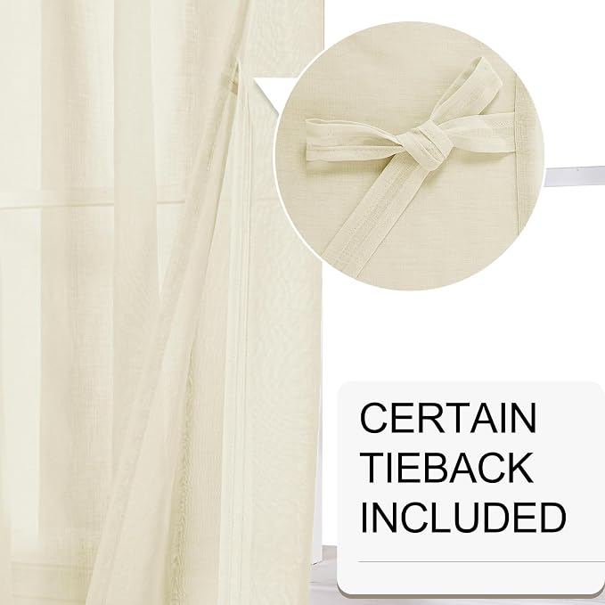 XWZO Beige Sheer Curtains 84 Inches Long 2 Panels Set - Image 3