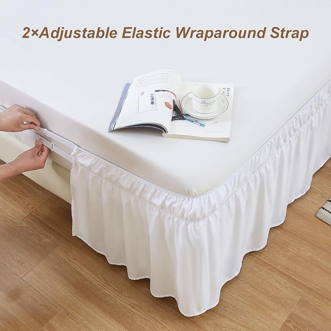 MEILA Wrap Around Bed Skirt Three Fabric Sides Elastic Dust Ruffled 18 Inch - Image 4