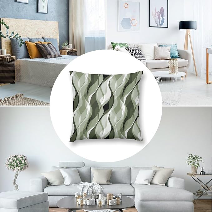 Sage Green Throw Pillow Covers Abstract Ombre Green and Grey Striped Decorations - Image 6