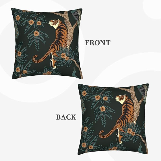 NBFKDO Pillow Cover, Tiger and Peacock Throw Pillow Case Modern Cushion Cover - Image 2