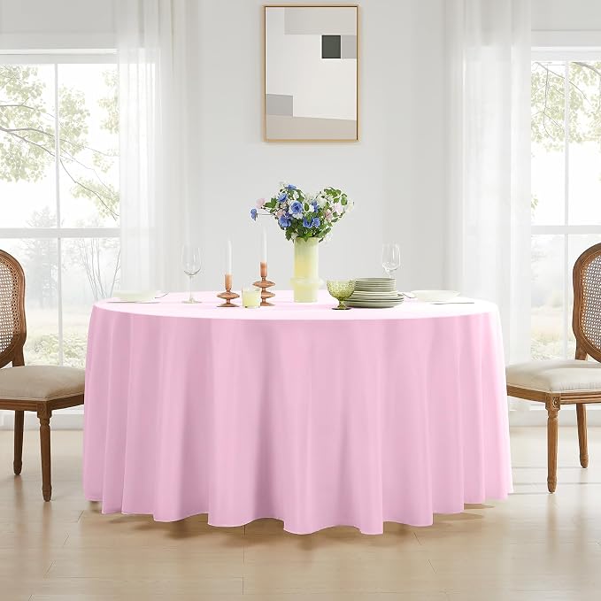 Round Tablecloth 132 Inch 2 Pack Pink Tablecloths Washable Decorative Linen - Image 3
