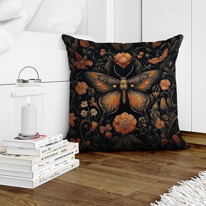 William Morris Abstract Vintage Floral Velvet Butterfly Design Throw Pillow - Image 5