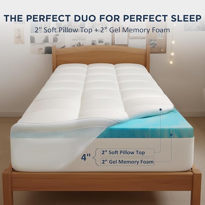 Dual Layer 4 Inch Memory Foam Twin XL Mattress Topper - Image 2