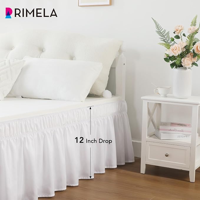 RIMELA White King Size Bed Skirt 12 Inch Drop, Elastic Bed Skirts Cal King Dust - Image 8