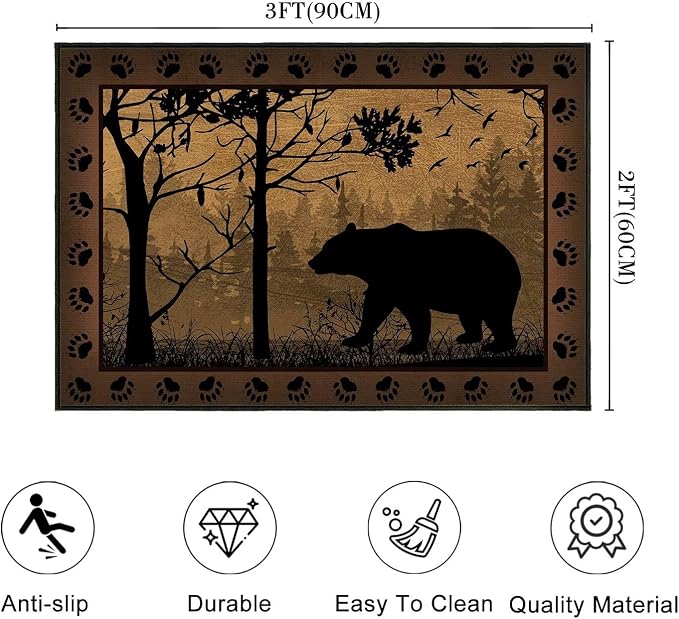 Vintage Entryway Rug 2x3 Washable Kitchen Rug Ulta-Thin Non-Slip Low Pile - Image 2