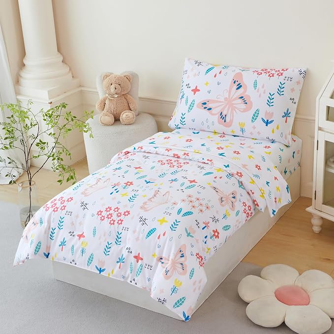 PERFEMET 5 Pieces Girls Bed in A Bag Full Size Reversible Pink Flowers - Image 2