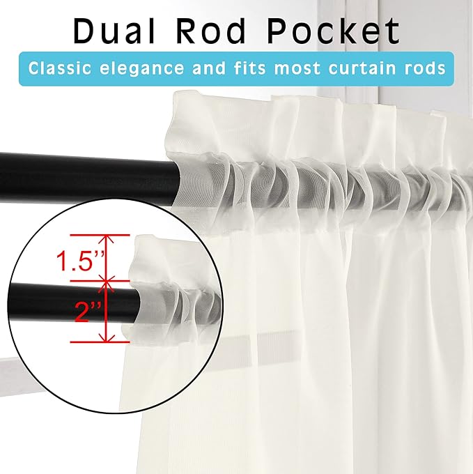 OVZME 2 Panels Ivory Sheer Curtains 54 Inches Length Window Treatment - Image 3