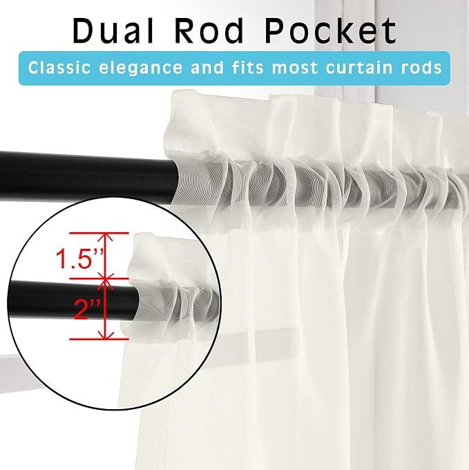 OVZME Ivory Sheer Curtains 84 Inch Length 2 Panels - Image 3