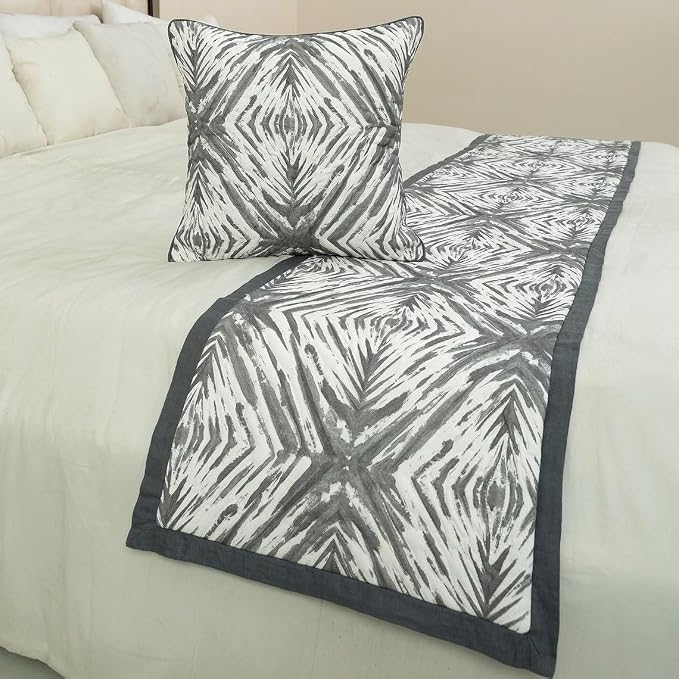 The HomeCentric King/Queen/Twin Grey & White Designer King 90"x18" Bed Runner - Image 4