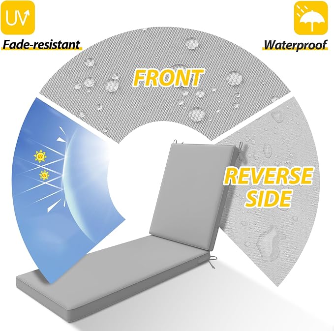 AAAAAcessories Outdoor Chaise Lounge Cushions, Waterproof, Fade-Resistant Patio - Image 3
