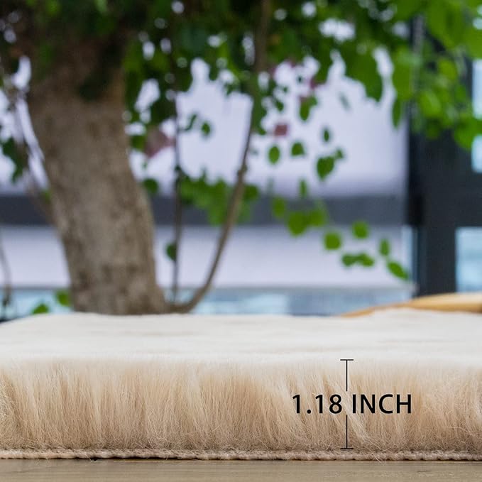 Light Brown Beige Plush Washable Fluffy Area Rugs - Image 7