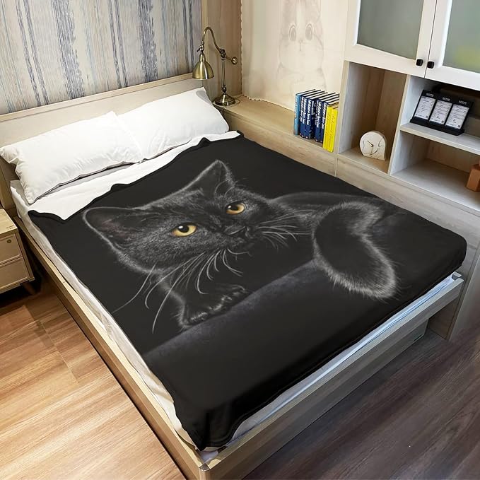 HommomH Black Cat Blanket for Women Girls, Cat Lover Gifts, Soft Fleece Throw - Image 3