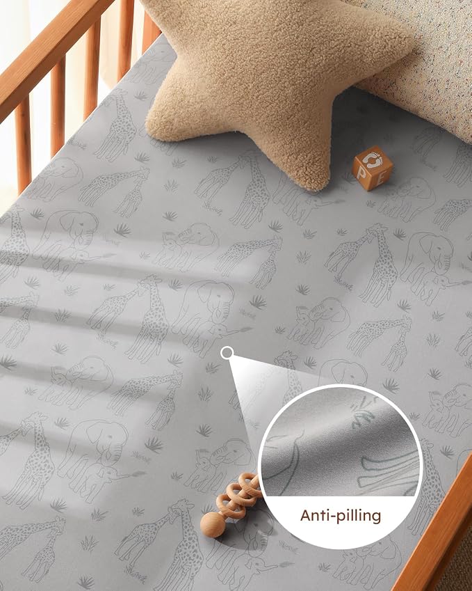 Baby Crib Sheets for Boys Girls, Breathable Soft Microfiber Baby Sheet Elephant - Image 4