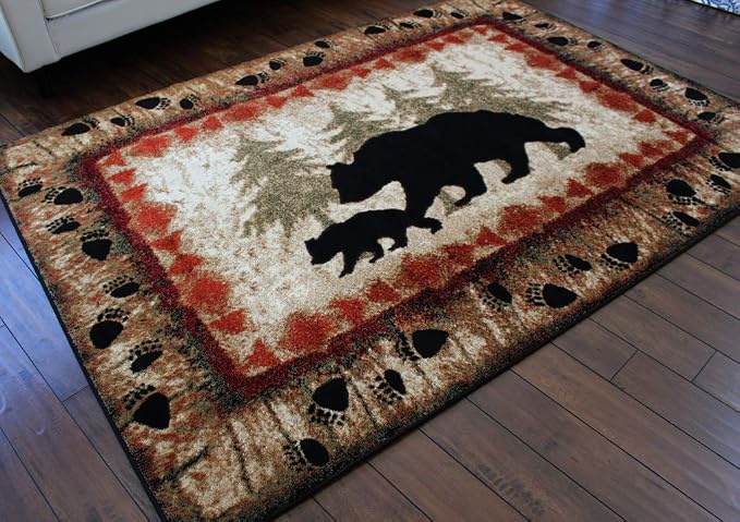 Masada Rugs, Cabin Lodge Area Rug Bear and Cub Scene - Image 7