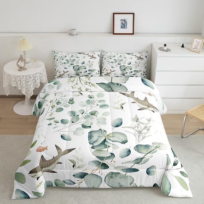 Erosebridal Girls Kawaii Animal Full Comforter Set Cute Shark Bedding Set Full - Image 2