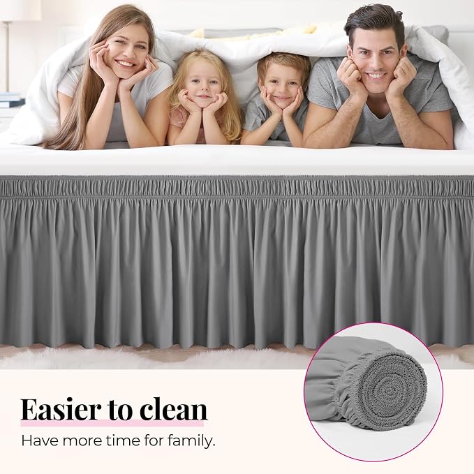 RIMELA Gray Queen Bed Skirt 12 Inch Drop, Elastic Bed Skirts Queen Size Dust - Image 4