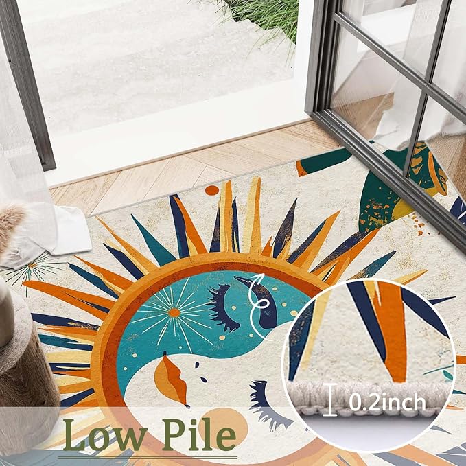 5x7 Sun and Moon Area Rug Leaf Orange Yellow Blue Beige Rug Non Slip Low Pile - Image 9