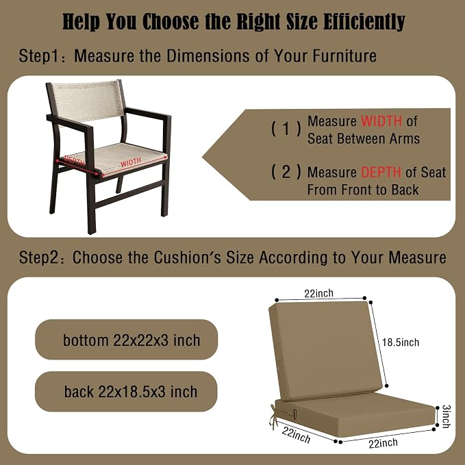idee-home Outdoor Cushions for Patio Furniture, Outdoor Seat Cushion, - Image 7
