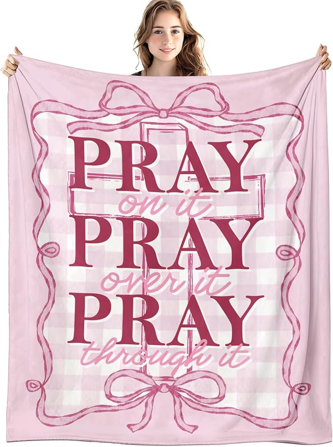 Pink Christian Blanket, Coquette Pink Bow Bible Verse Throw Blankets by Unknown