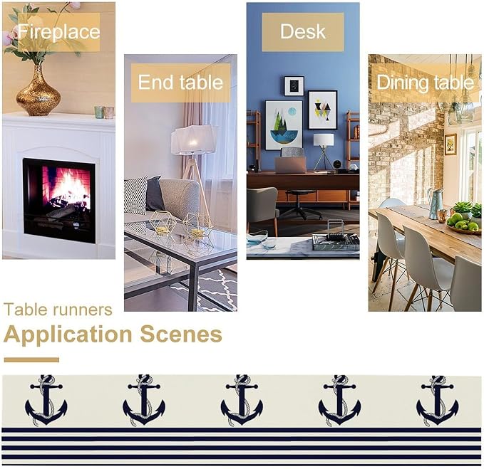 Nautical Anchor Table Runner Vintage Geometric Stripe Modern Sea Adventure - Image 6
