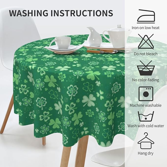 St.Patrick's Day Tablecloth Round 70×70 Inch, Spring Green Luck Shamrock - Image 4