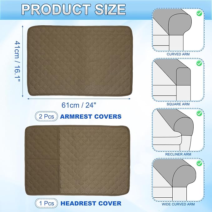 uxcell 3 PCS Armrest Covers, Couch Arm Cover Furniture Protect Slide Recliner - Image 2
