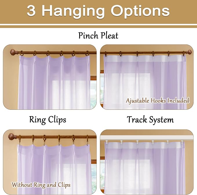 Lavender Sheer Pleated Curtains 96 Inches Long - Image 2