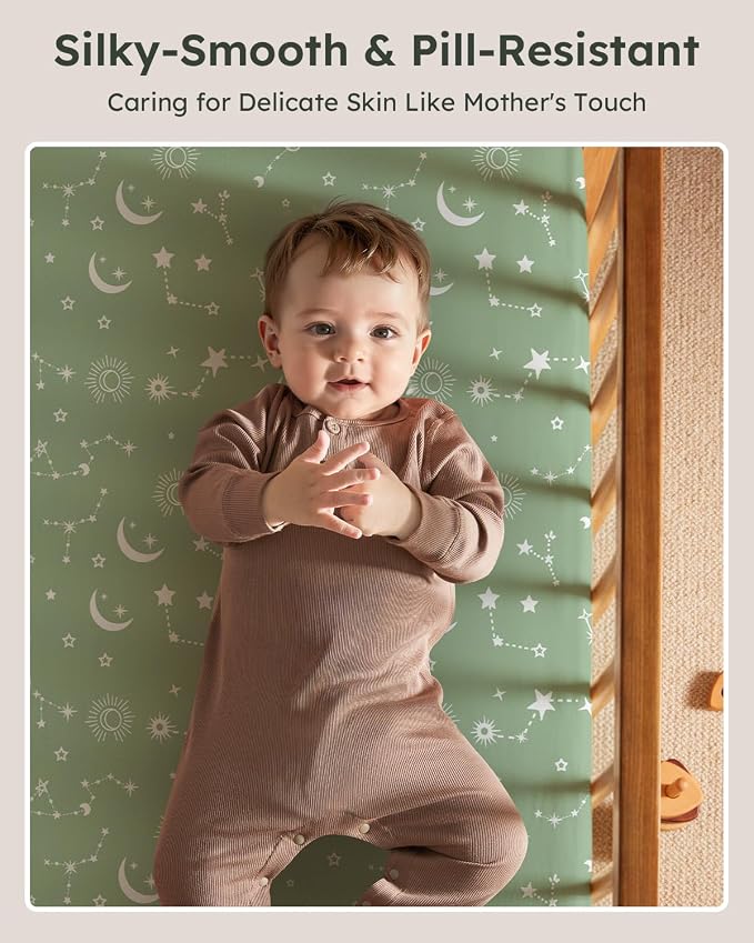 Baby Crib Sheets for Boys Girls, Breathable Soft Microfiber Baby Sheet Green - Image 2