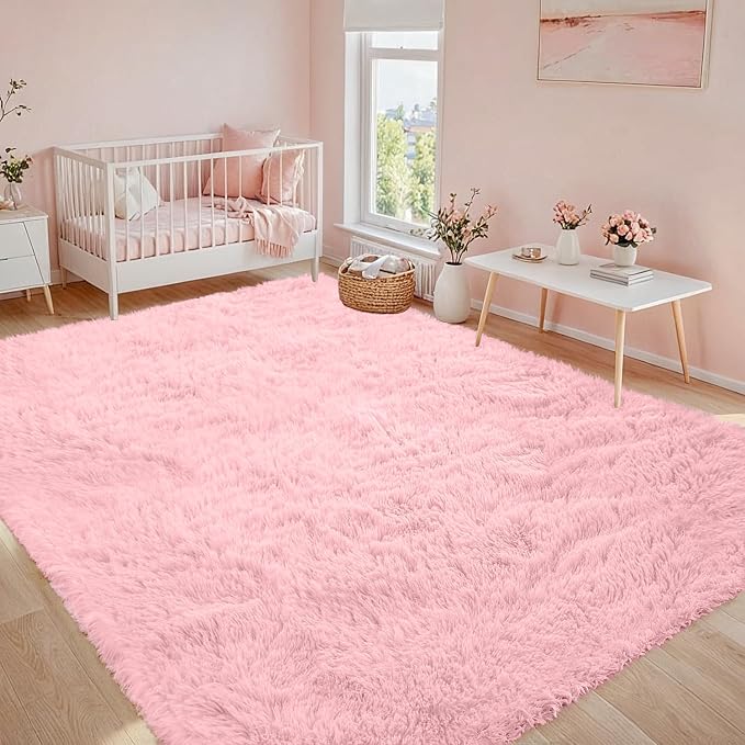 8x10 Area Rug for Living Room: Soft Fluffy Shag Pink Rugs for Bedroom, Non-Slip - Image 8