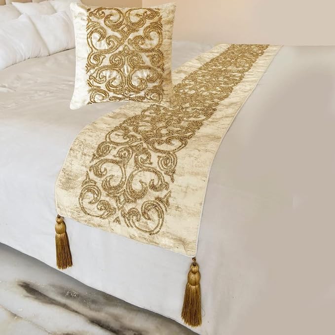 The HomeCentric King/Queen/Twin Gold Designer King 90"x18" Bed Runner by TheHomeCentric