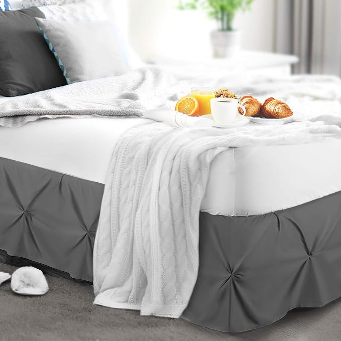 Nestl Grey Bed Skirt Cal King Size, Pinch Pleat Cal King Bed Skirt, Hotel - Image 8