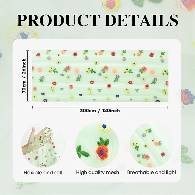 Artoid Mode 3PCS Sage Green Embroidery Daisy Gauze Table Runner 120 Inch 10FT - Image 6