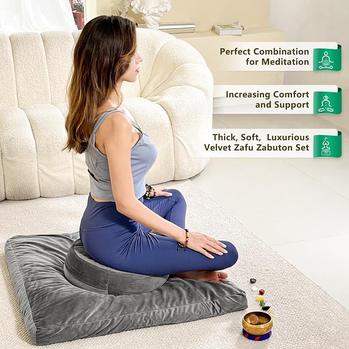 Hihealer Meditation Cushion, Traditional Tibetan Meditation Pillow Velvet Cover - Image 6