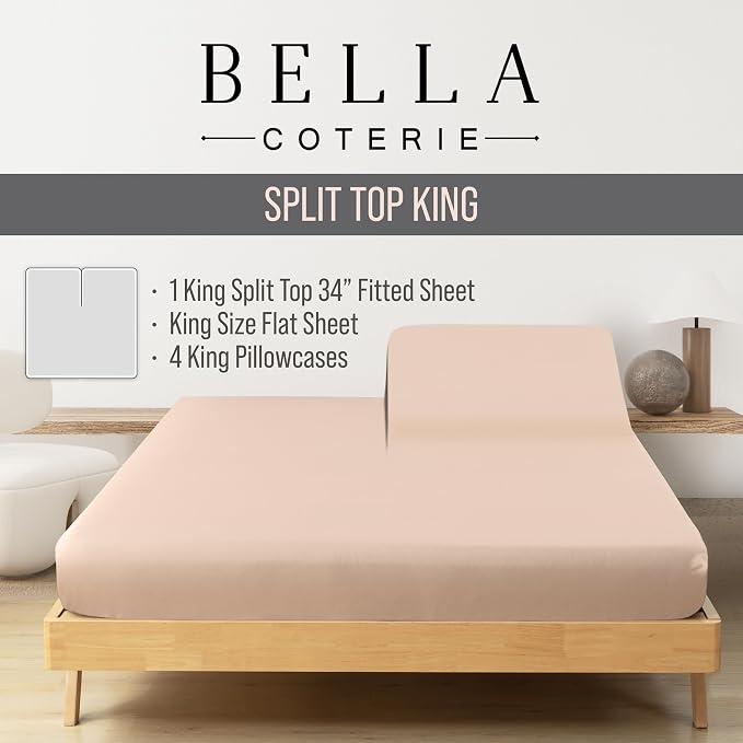 Bella Coterie 6 Piece Luxury Bamboo Viscose Split Top King Size Sheet Set | 34" - Image 2