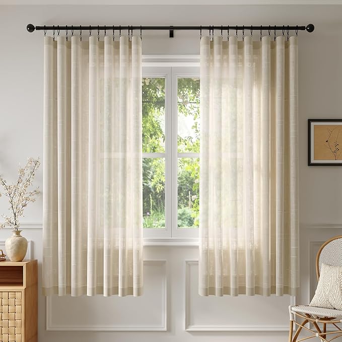 Anmao Natural Linen Curtains for Living Room 72 Inch Length 2 Panels Set by Anmao