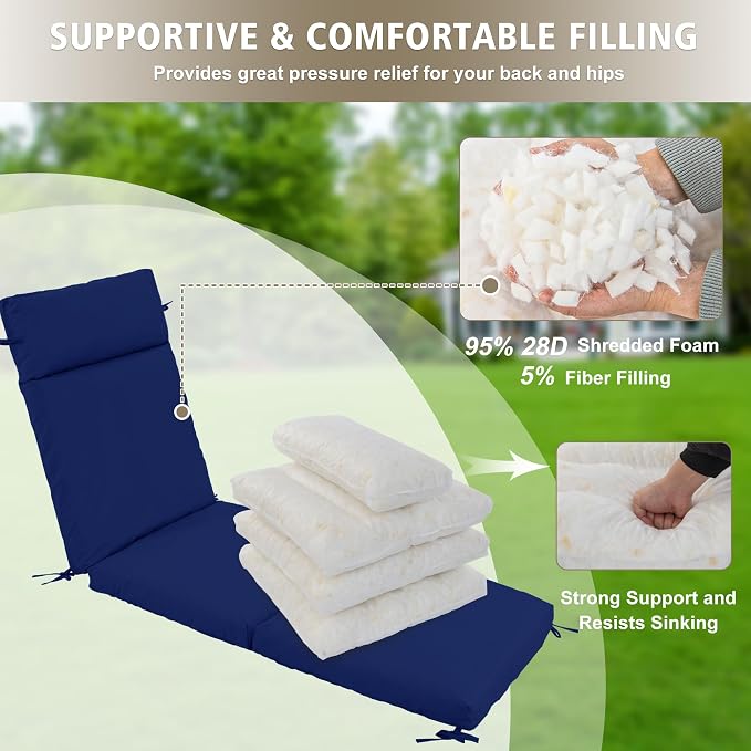Chaise Lounge Cushion 80x26x3 Inch ?Set of 2 Outdoor Lounge Chair Cushions - Image 5