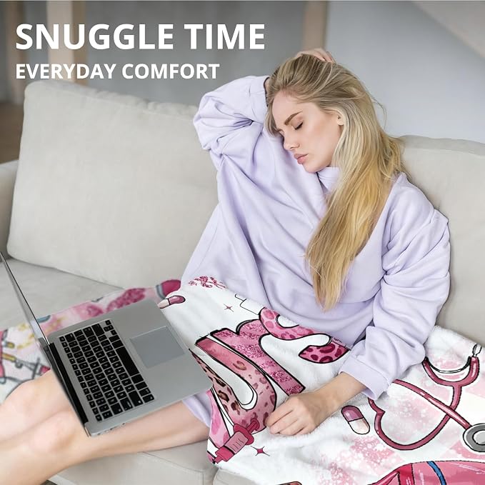 Pink Nurse Blanket, Coquette Pink Print Throw Blankets - Image 2
