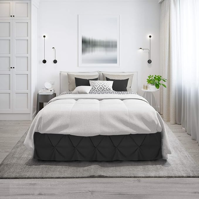 Nestl Black Bed Skirt Full Size, Pinch Pleat Full Bed Skirt, Hotel Quality - Image 9