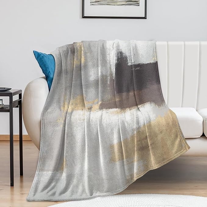 Fashion Gradient Blanket, Modern Abstract Baroque Grey Glod Painting Strokes by Unknown