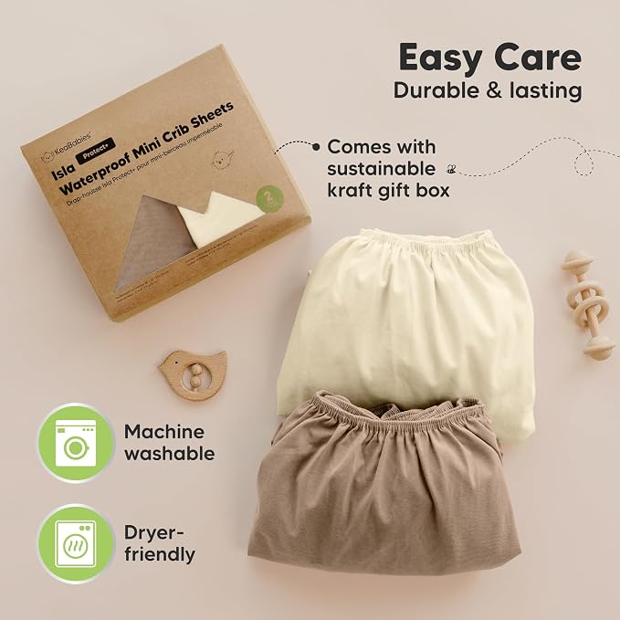 2-Pack Waterproof Pack and Play Sheets, Mini Crib Sheets Fitted - Image 8