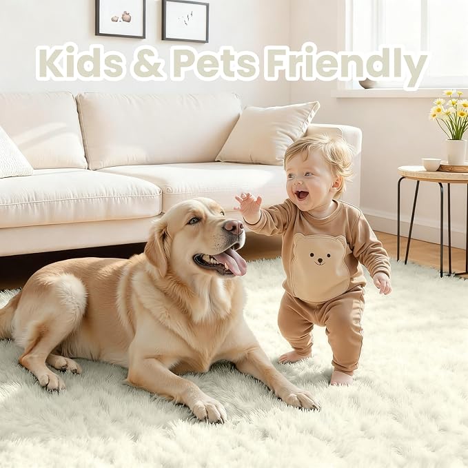 4x6 Area Rugs for Living Room Rug: Soft Fluffy Shag Cream White Rugs for Bedroom - Image 3