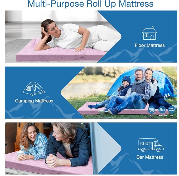 KingChii CertiPUR-US Memory Foam Camping Mattress, Portable Roll Up Travel Car - Image 6