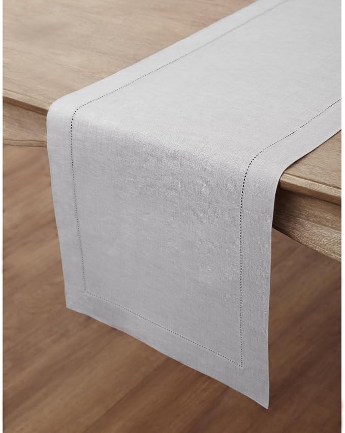Solino Home Linen Soft Grey Table Runner 90 Inches Long - Image 3
