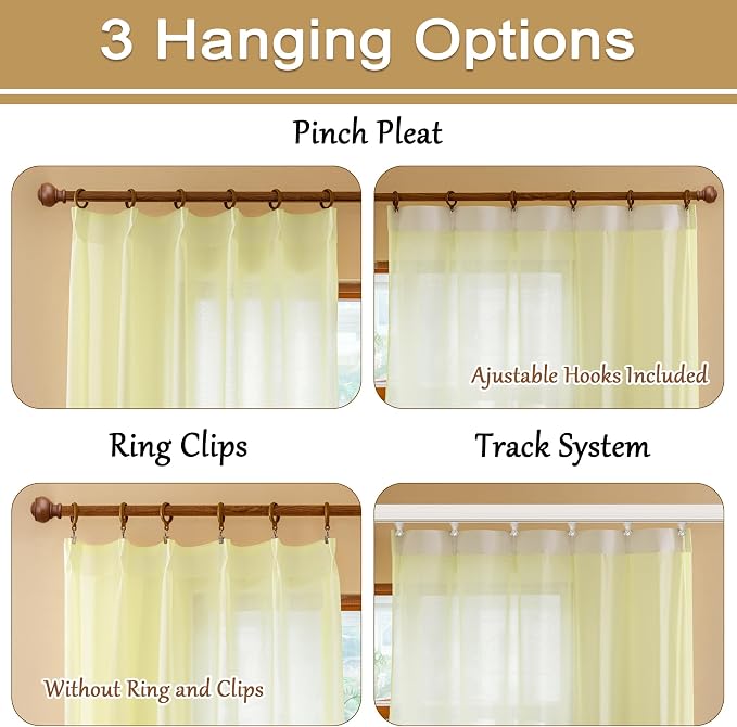 Light Yellow Pinch Pleat Curtains 108 Inches Long - Image 2