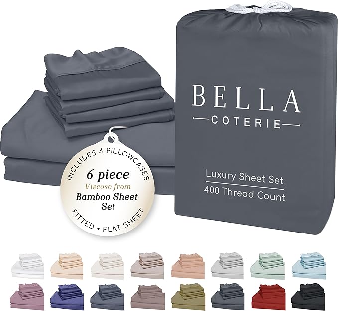 Bella Coterie 6 Piece Luxury Bamboo Viscose California King Size Sheet Set | by BC