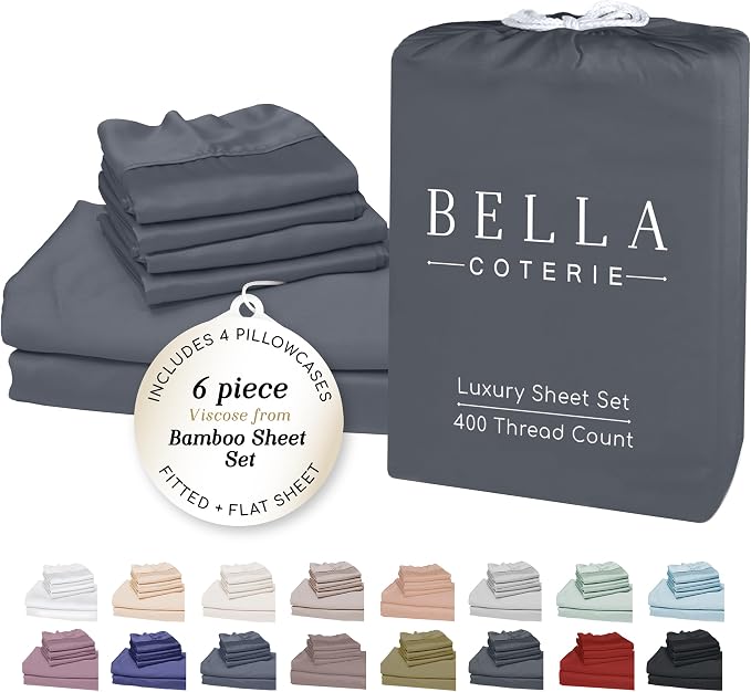 Bella Coterie 6 Piece Luxury Bamboo Viscose King Size Sheet Set | 100% by BC