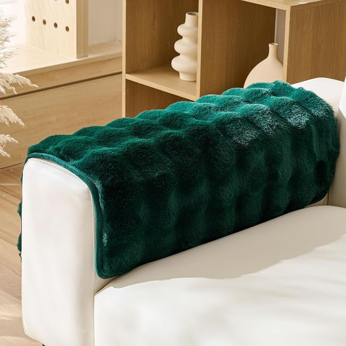 Christmas Faux Fur Armrest Cover Backrest Cover Fuzzy Plush Thick Bubble Sofa by Huierxun